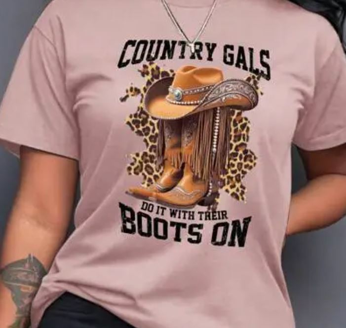Women Fashion Casual Western Printed Short-Sleeve T-Shirt - Cowgirls do it with their Boots On