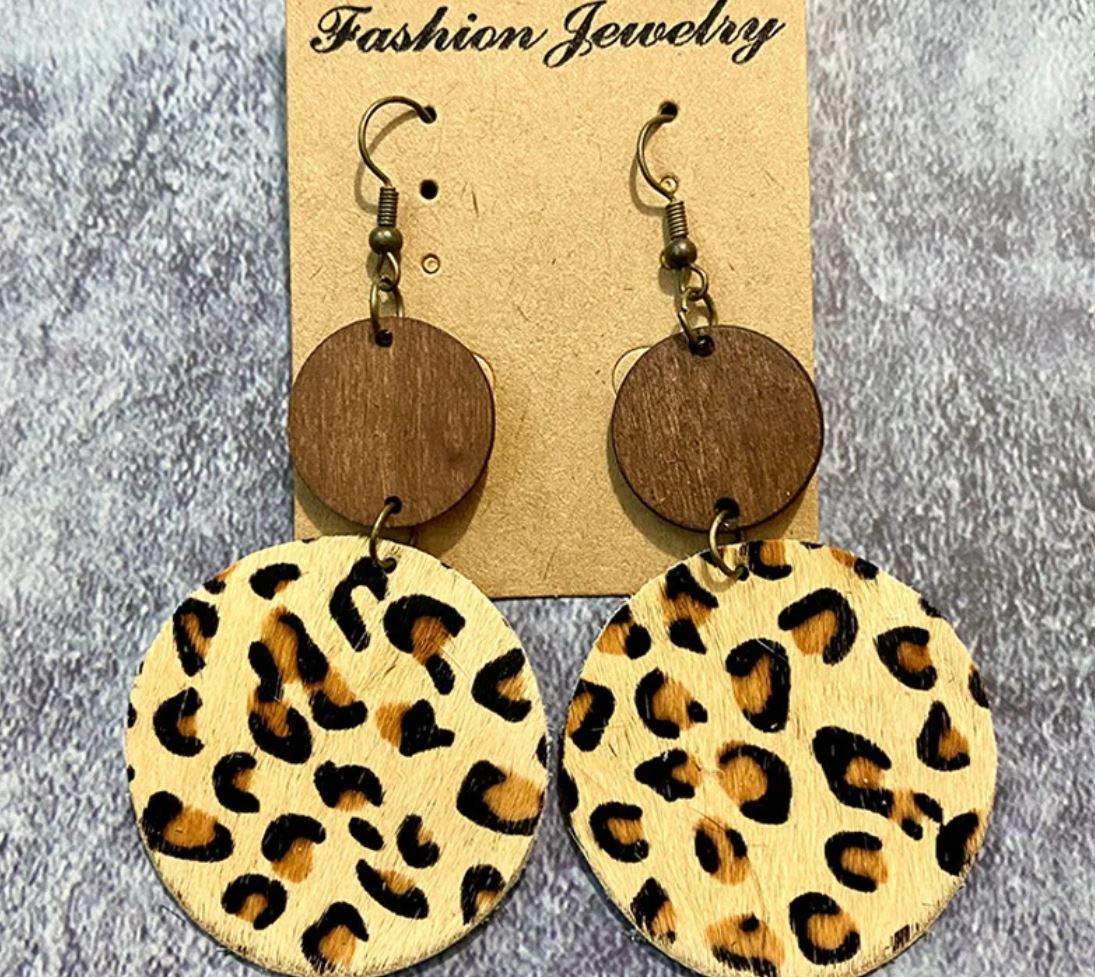 Vintage Western Earrings Wood Genuine Leather Horsehair Patchwork Drop Earrings Bohemian