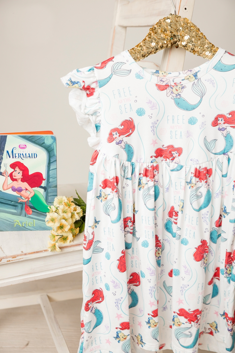 Girls Fun Character Dresses - White Mermaid Princess - free in the sea, ariel