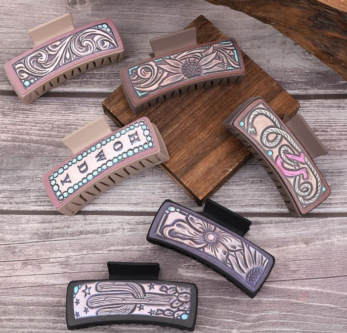 Western Denim Girl Cactus Sunflower Letter Hair Claw