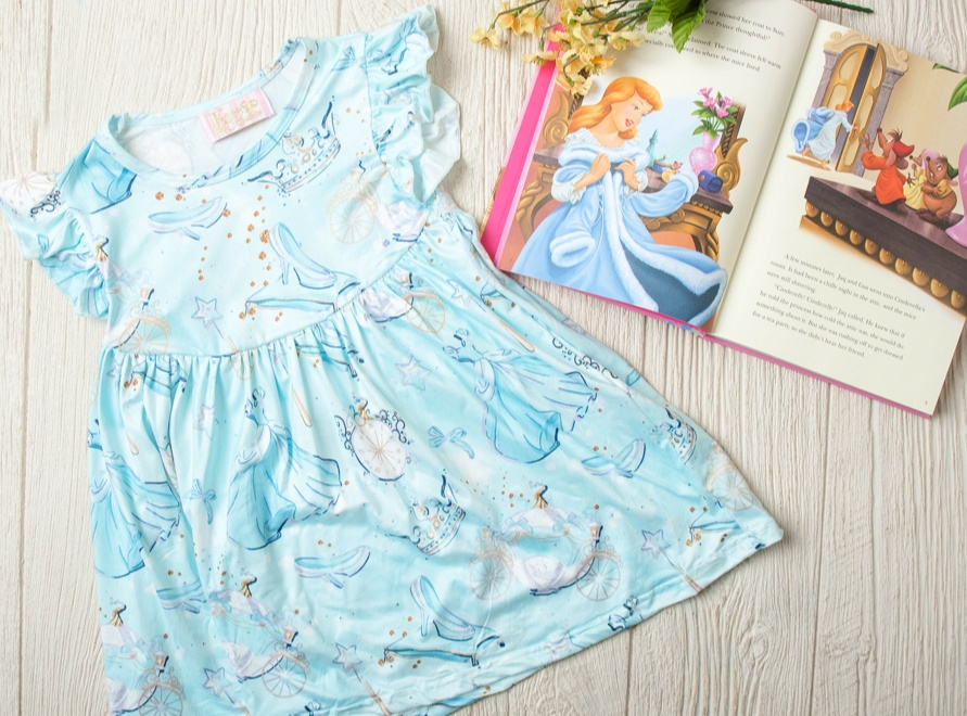 Girls Fun Character Dresses - Blue Glass Slipper - cinderella & her crystal carriage