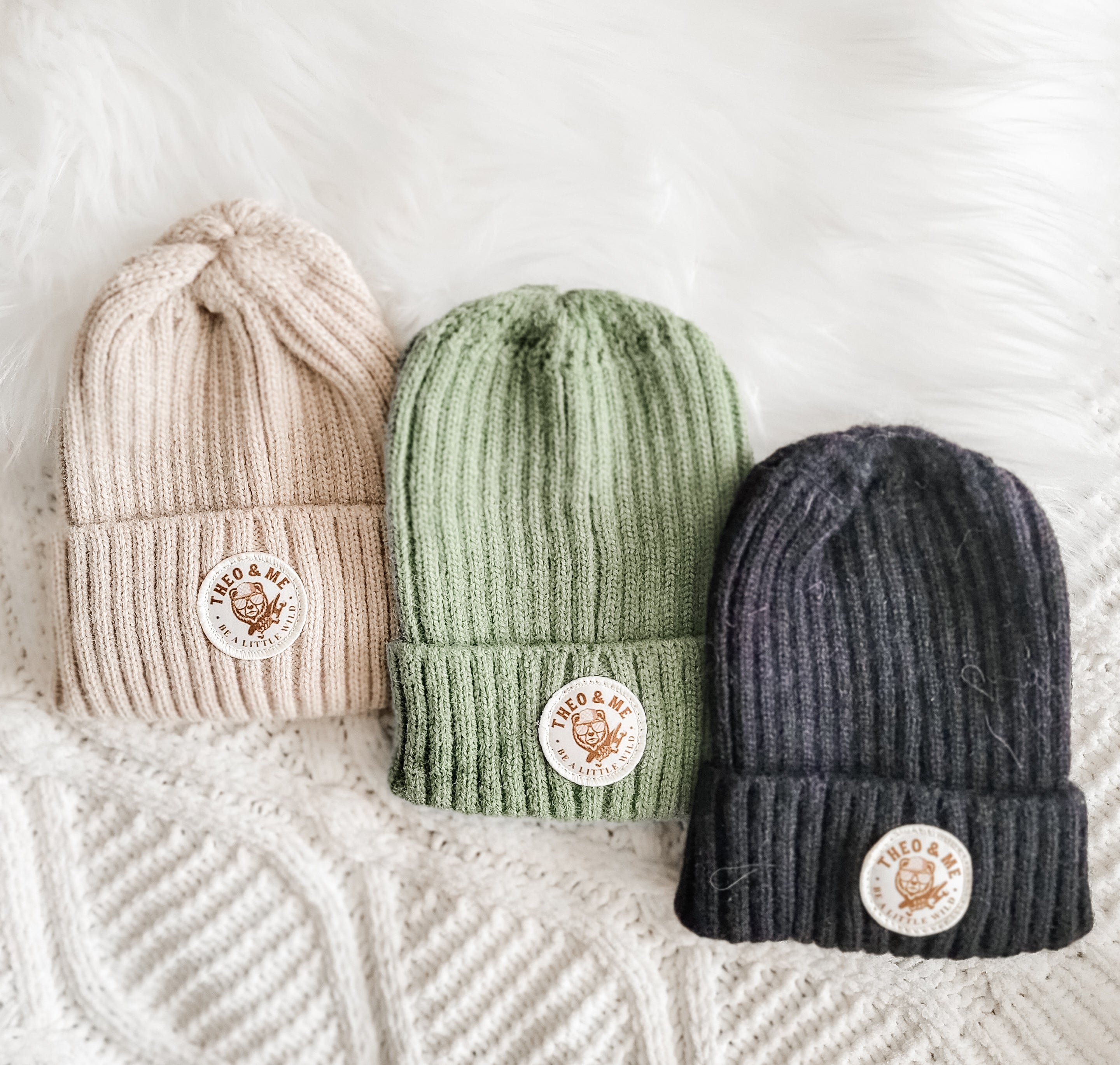 Theo & Me Rib Knit Infant Beanies Hats - Variety of Colors