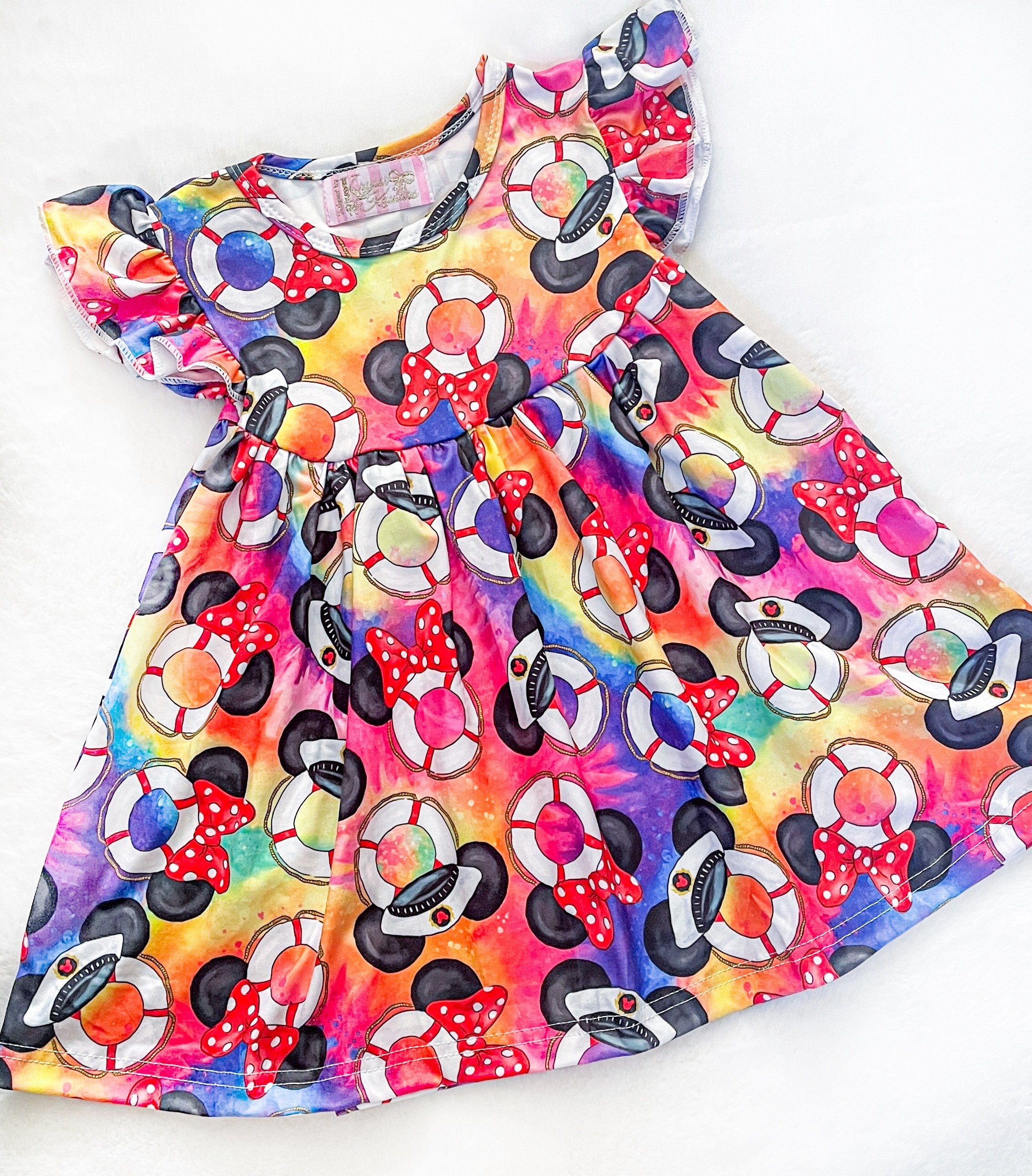 Girls Fun Character Dresses - New Cruise Ear Life Savers - bright splater multi colored