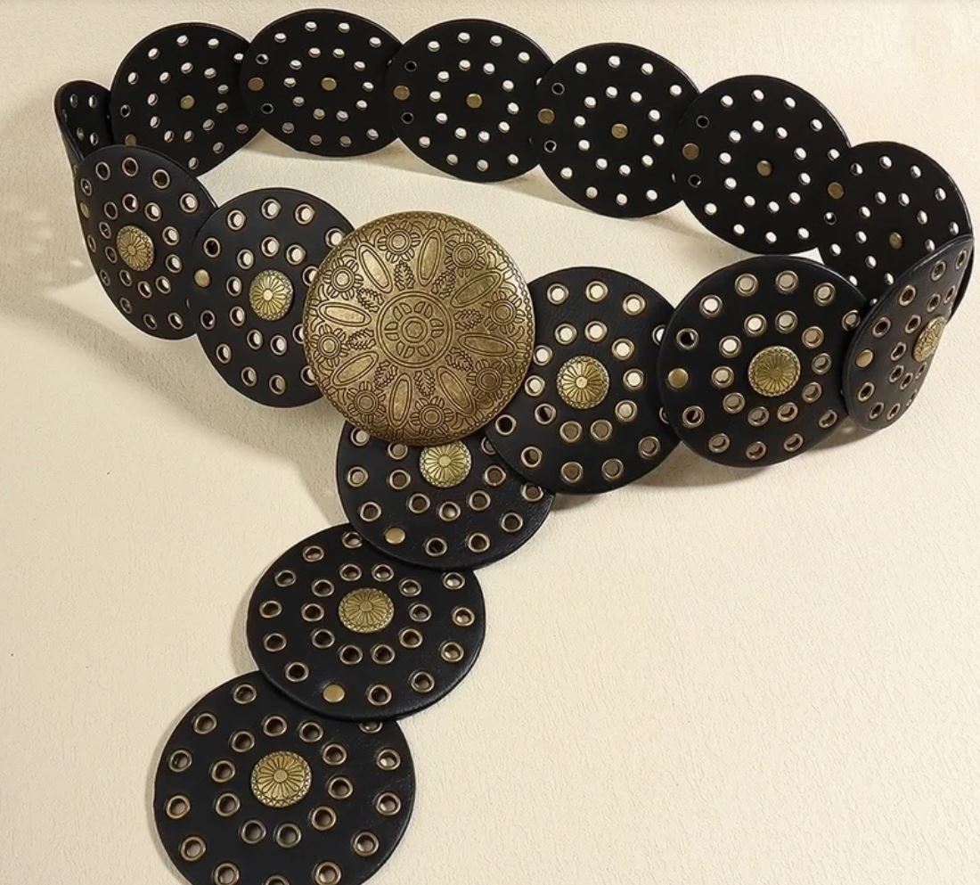 Belt Decorative Retro Mid-ancient Disc European And American Exaggerated Denim Western Style Personality Hollow Out Metal Wide Belt