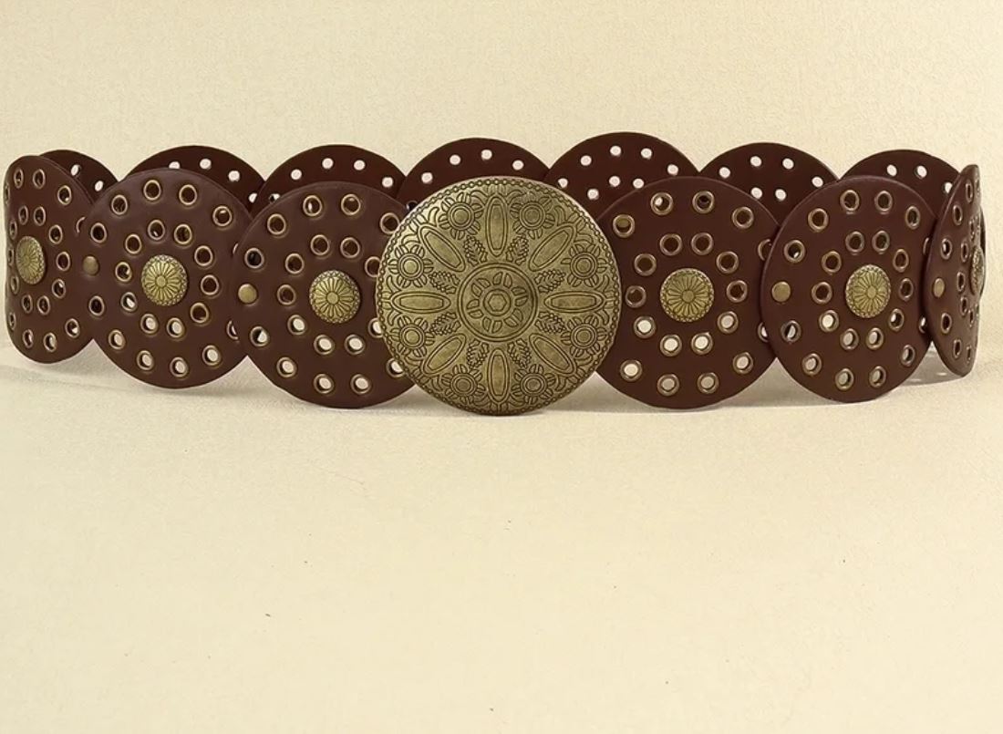 Belt Decorative Retro Mid-ancient Disc European And American Exaggerated Denim Western Style Personality Hollow Out Metal Wide Belt