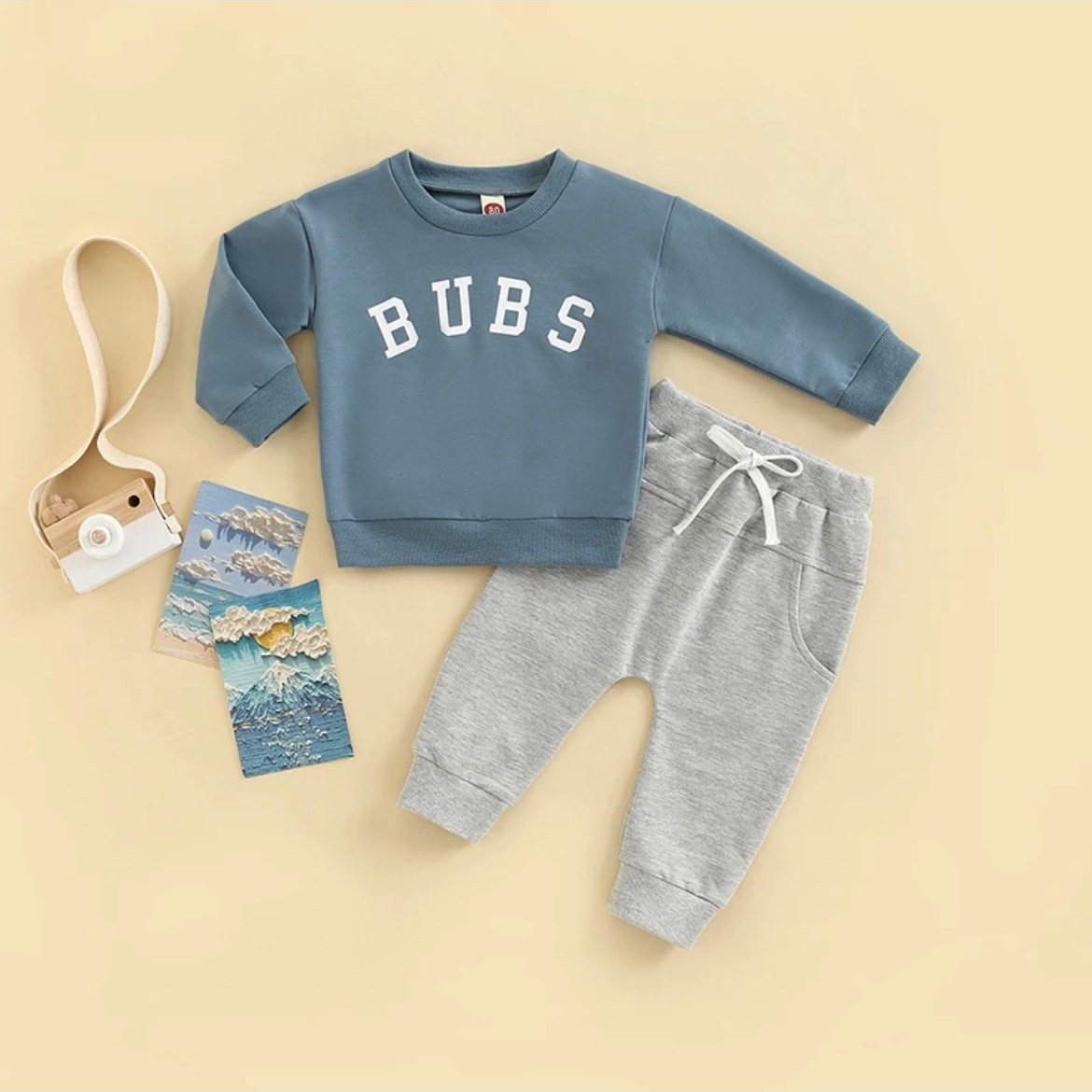 Boys Cozy Country Blue Bubs Sweater with Grey Sweat Pants