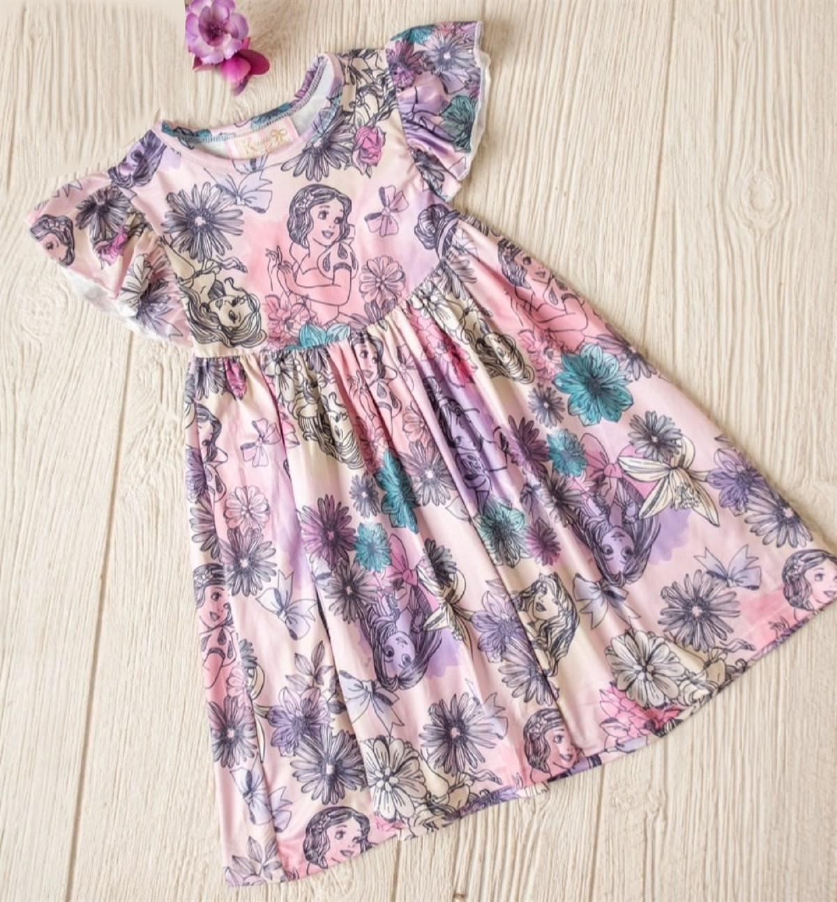 Girls Fun Character Dresses - Pink Floral Princess Watercolor