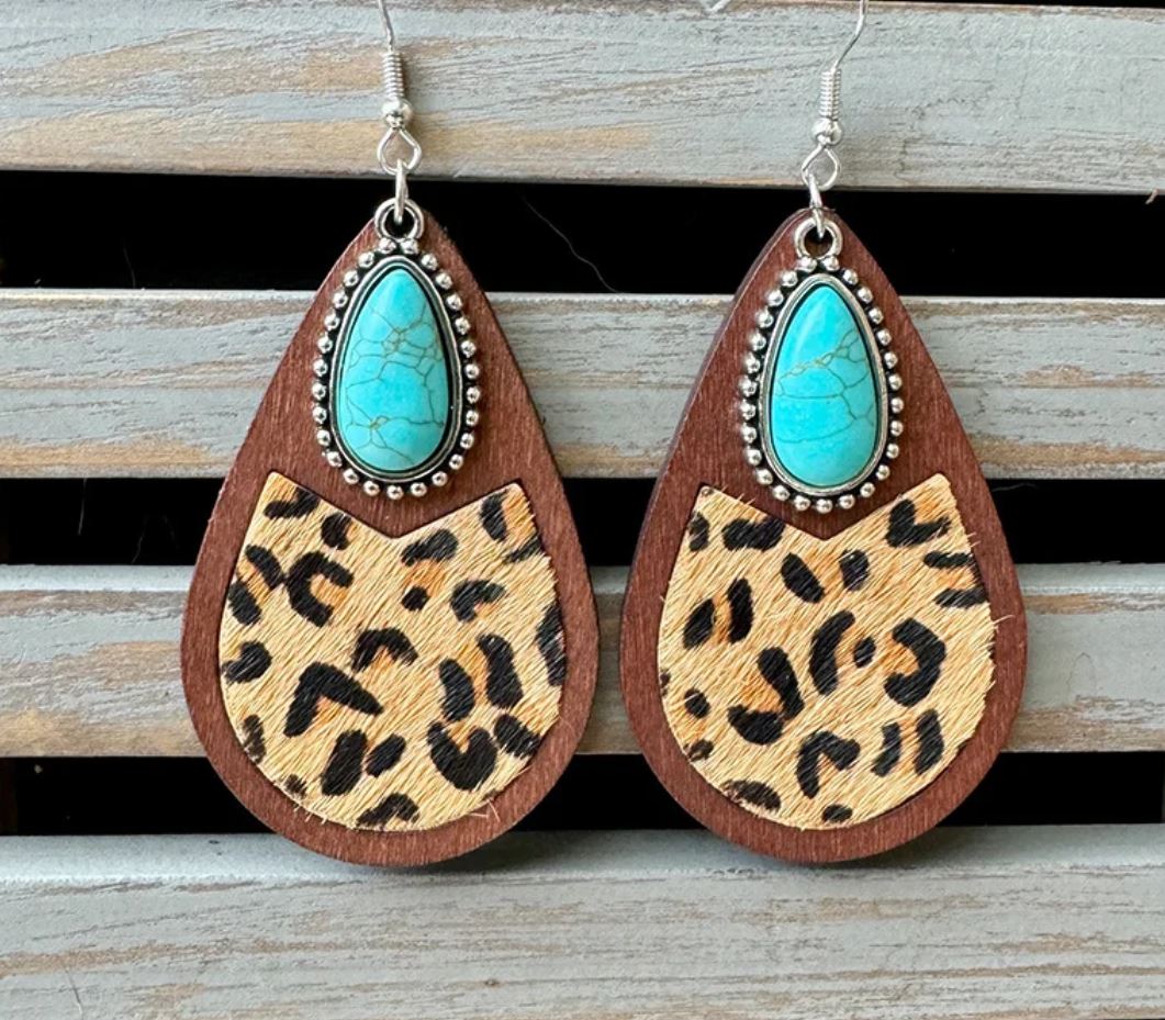 Western Genuine Leather Earrings Classic Horsehair Leopard Print Embossed Cowhide Water Drop Vintage Earrings Fashion Ear Jewelry