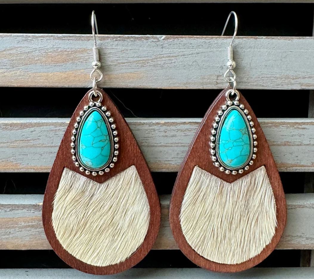 Western Genuine Leather Earrings Classic Horsehair Leopard Print Embossed Cowhide Water Drop Vintage Earrings Fashion Ear Jewelry