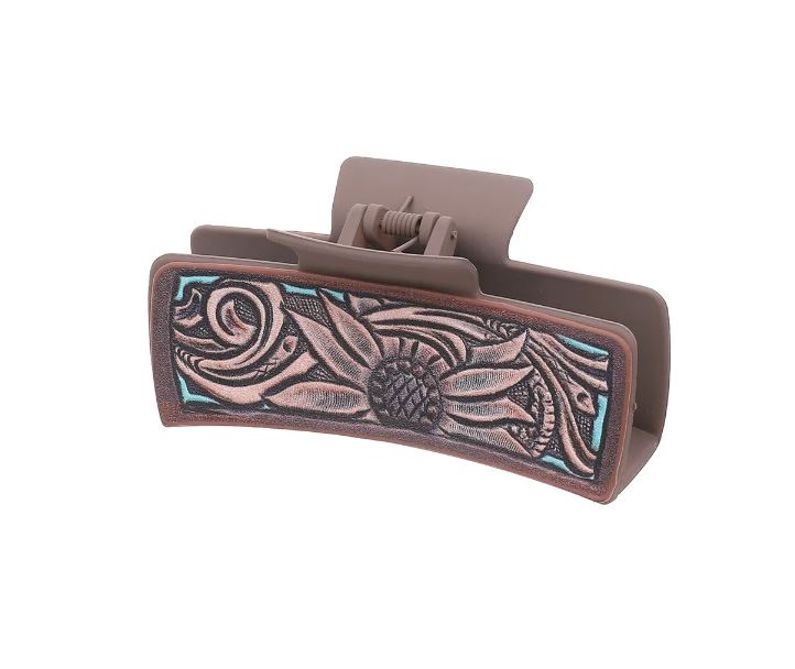 Western Denim Girl Cactus Sunflower Letter Hair Claw