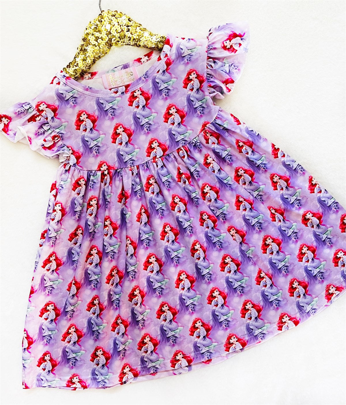 Girls Fun Character Dresses - Purple Mermaid - Ariel wearing purple on purple dress