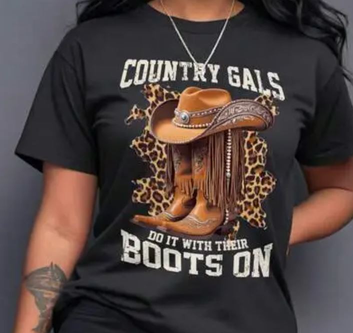 Women Fashion Casual Western Printed Short-Sleeve T-Shirt - Cowgirls do it with their Boots On