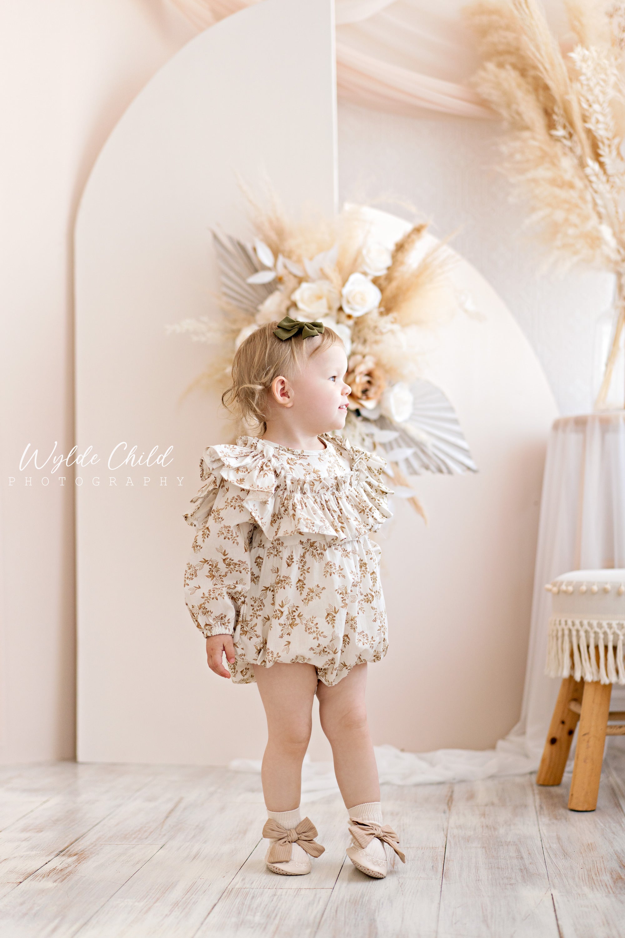 Baby Girls Brown Floral with Ruffle Chest Romper