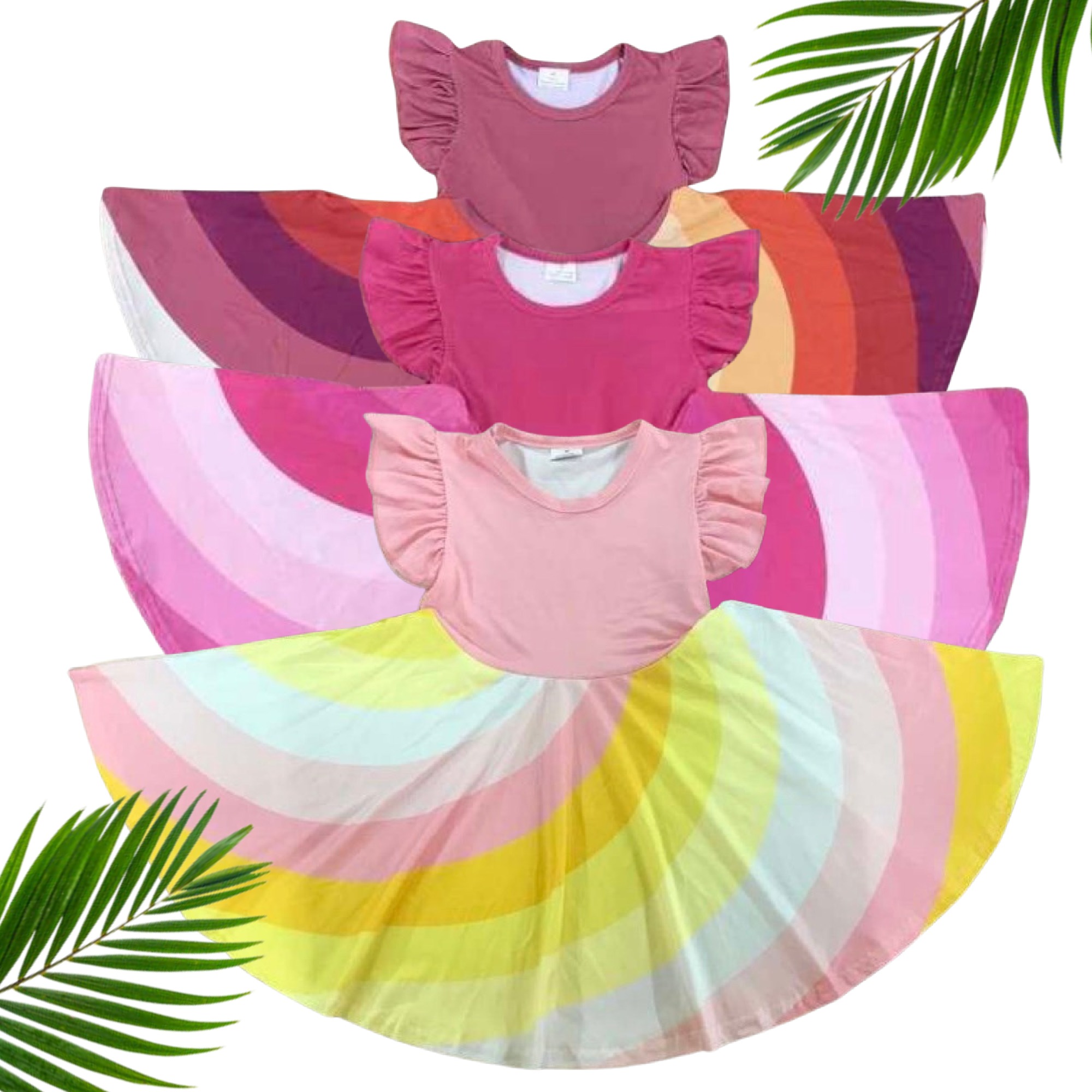 Girls Fun Playful Rainbow Spin Dresses - Mauve