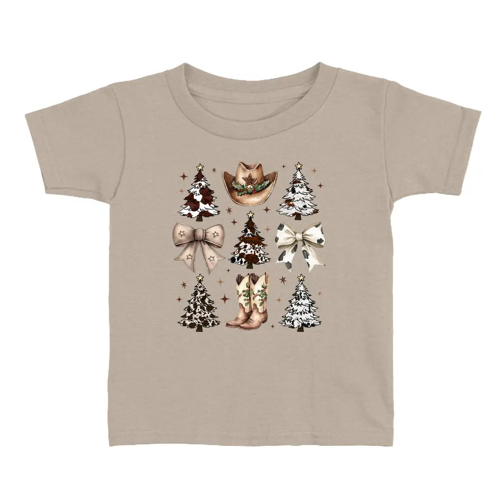 Festive Western Toddler Christmas T-Shirt with Bows & Boots