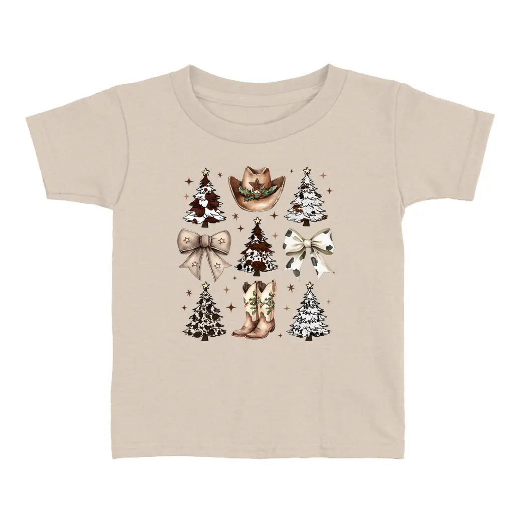 Festive Western Toddler Christmas T-Shirt with Bows & Boots