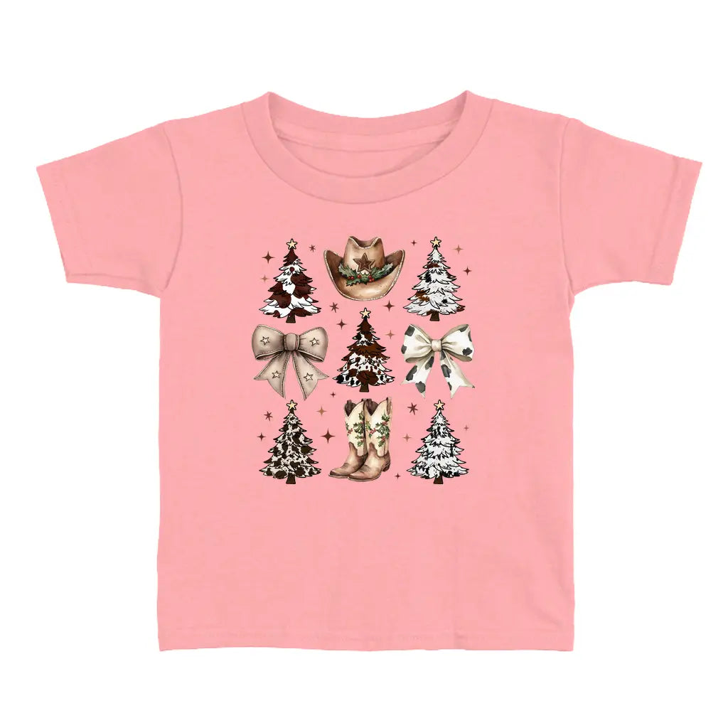 Festive Western Toddler Christmas T-Shirt with Bows & Boots