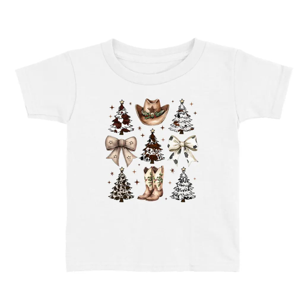 Festive Western Toddler Christmas T-Shirt with Bows & Boots