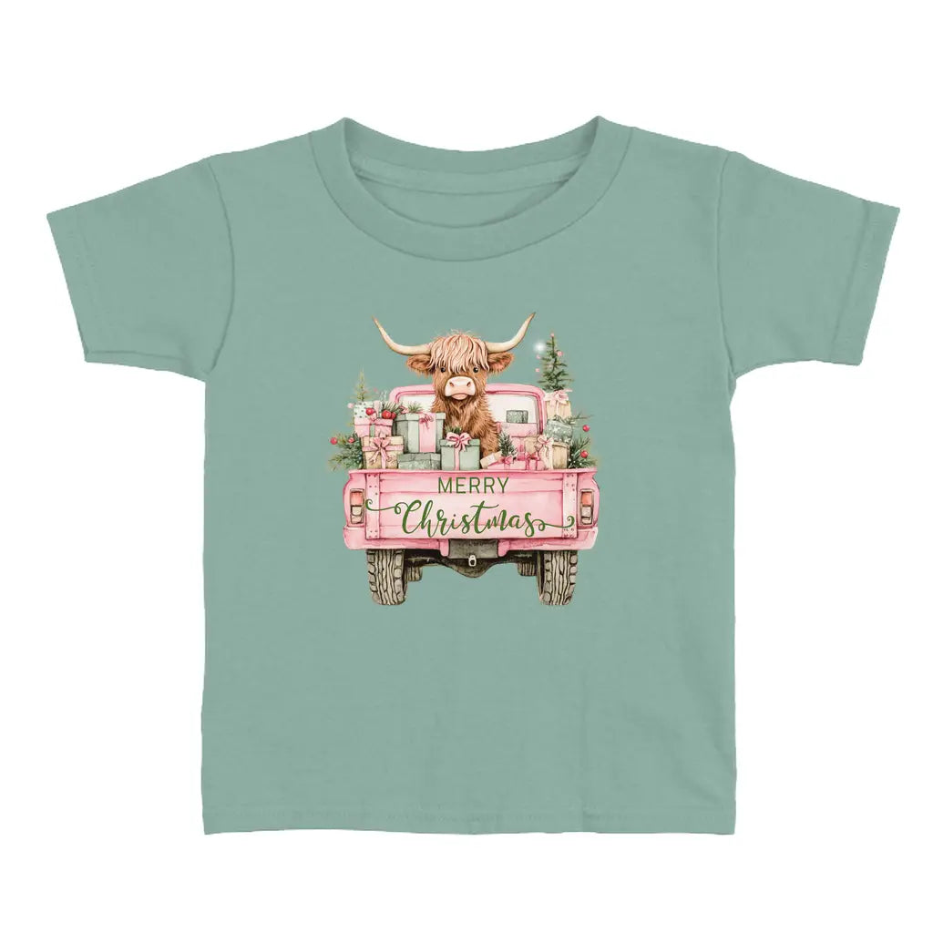 Highland Cow & Vintage Truck Toddler Christmas T-Shirt