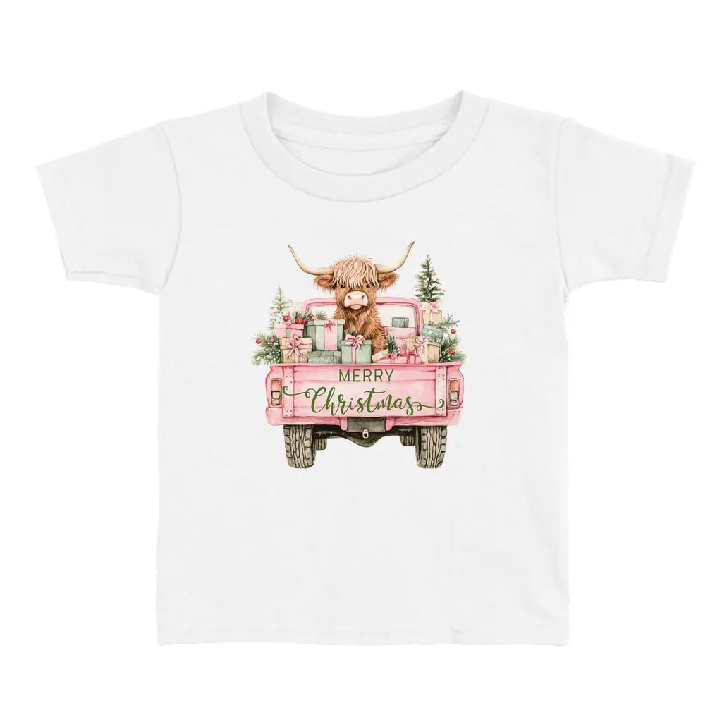 Highland Cow & Vintage Truck Toddler Christmas T-Shirt