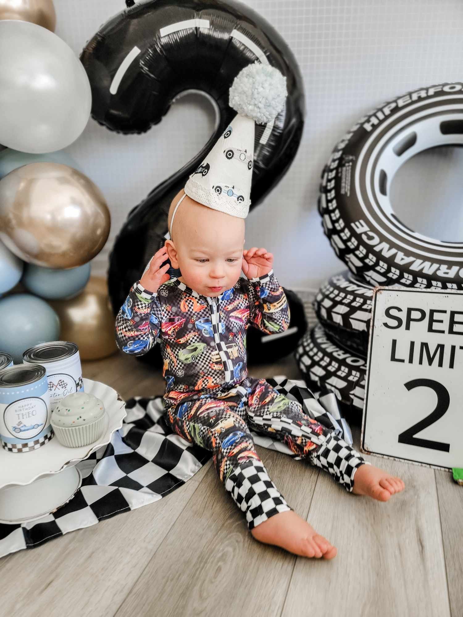 Infant Boys Race Car Checkered Double Zipper Sleeper