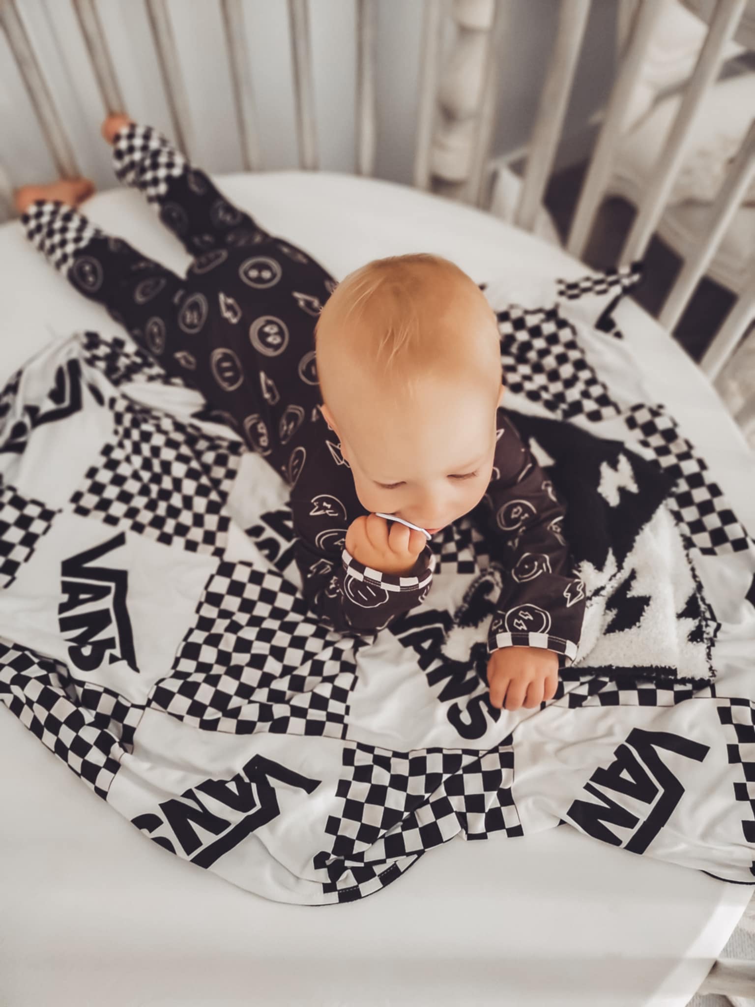 Baby Boys Zippy Sleeper - Black & White Happy Face