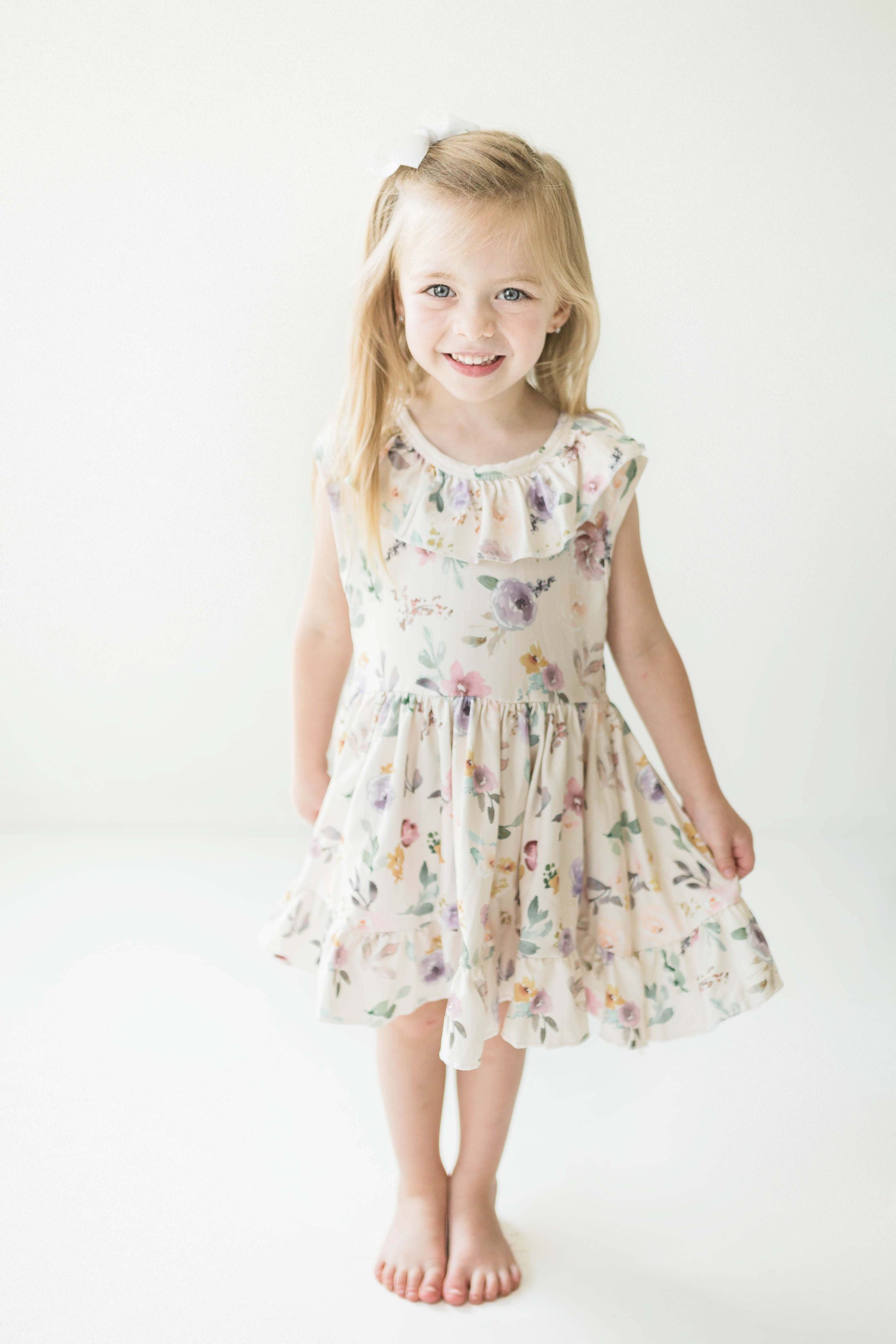 Girls Blush/Tan Watercolor Floral Dress