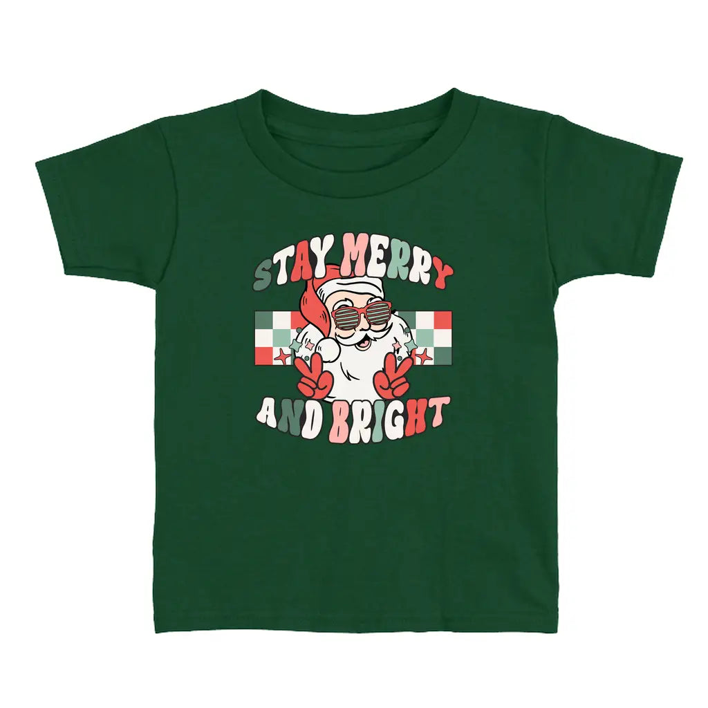 Stay Merry Checked Santa Toddler Christmas T-Shirt