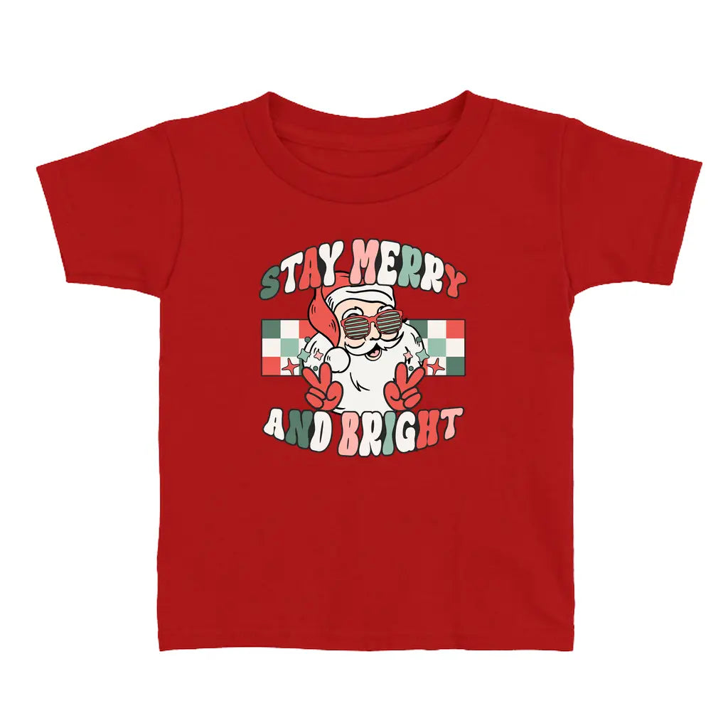 Stay Merry Checked Santa Toddler Christmas T-Shirt