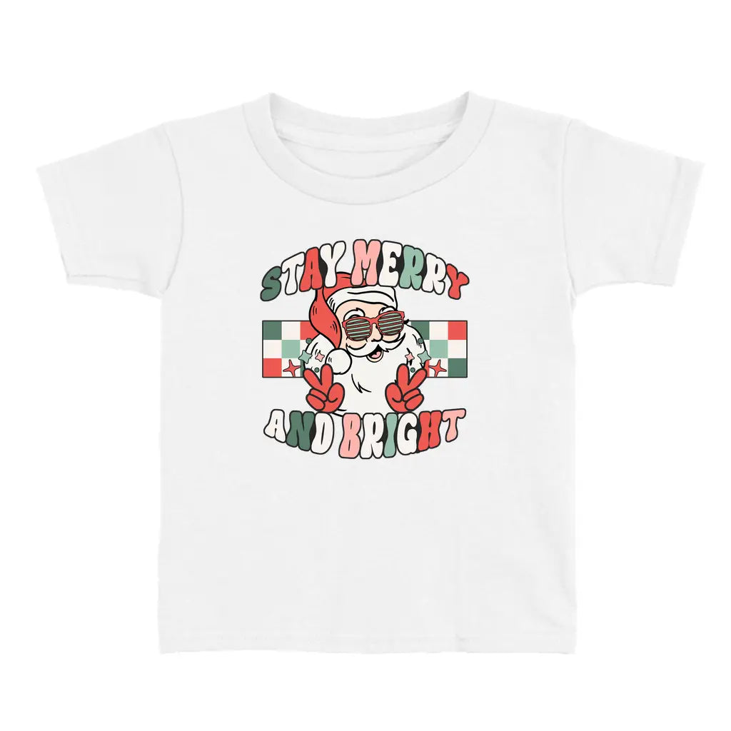 Stay Merry Checked Santa Toddler Christmas T-Shirt