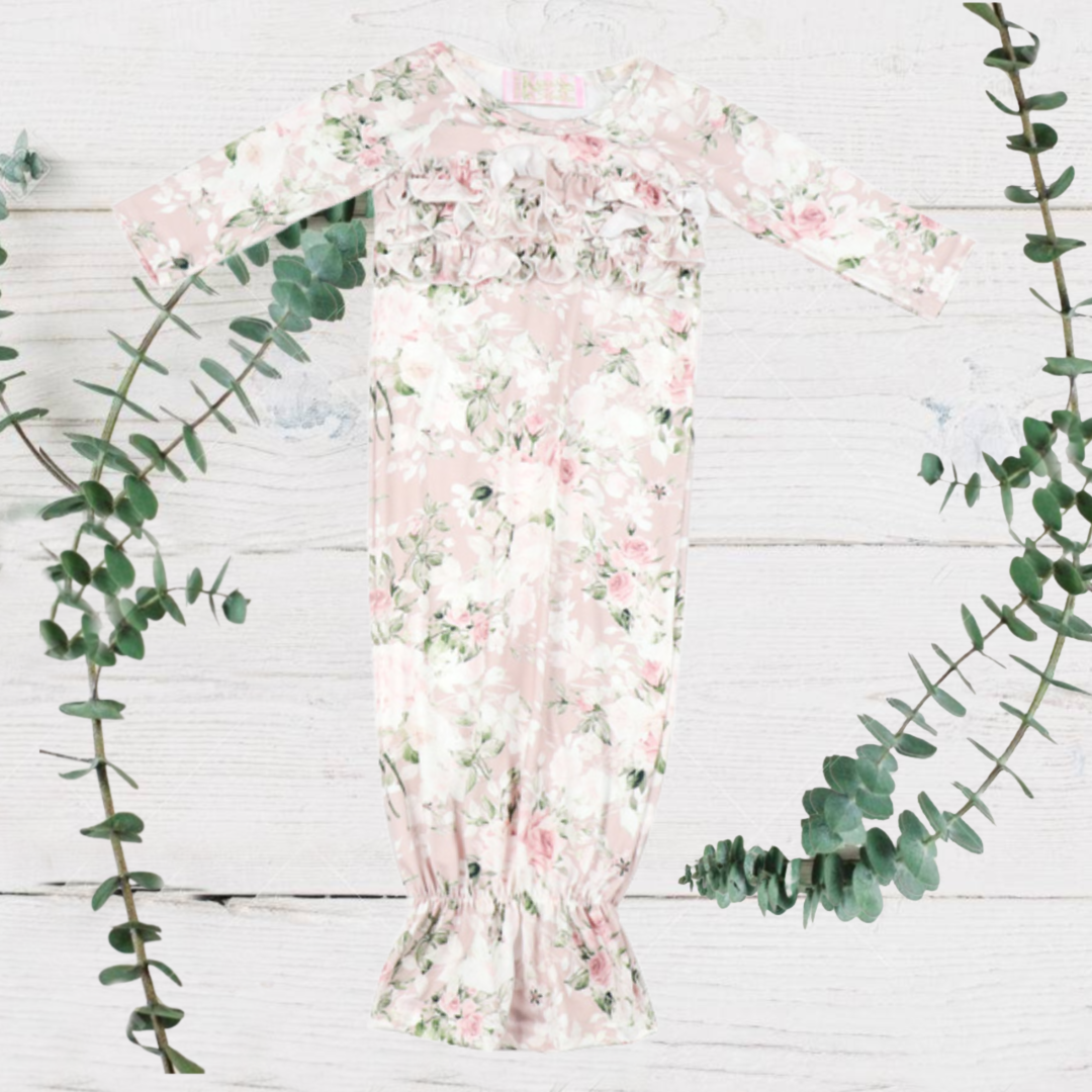 Baby Vintage Dusty Rose Floral Ruffle Chest Sleep Sack/Bag