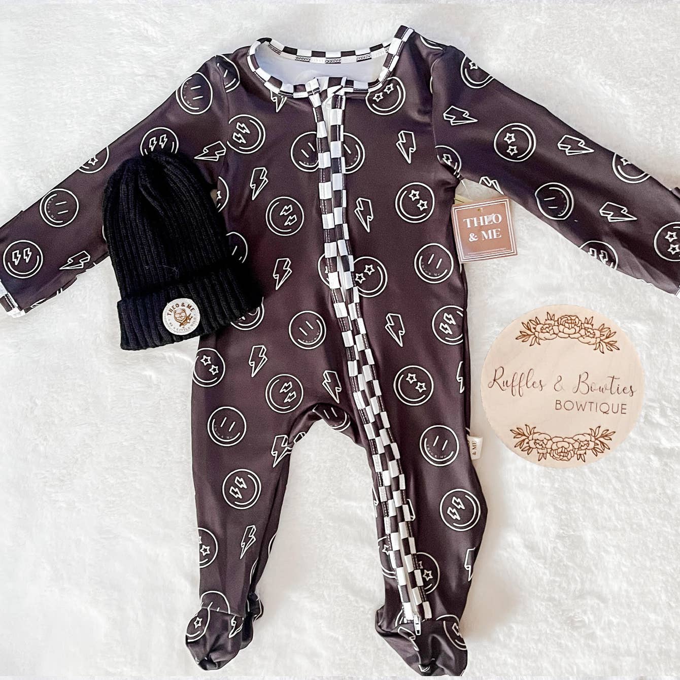 Baby Boys Zippy Sleeper - Black & White Happy Face