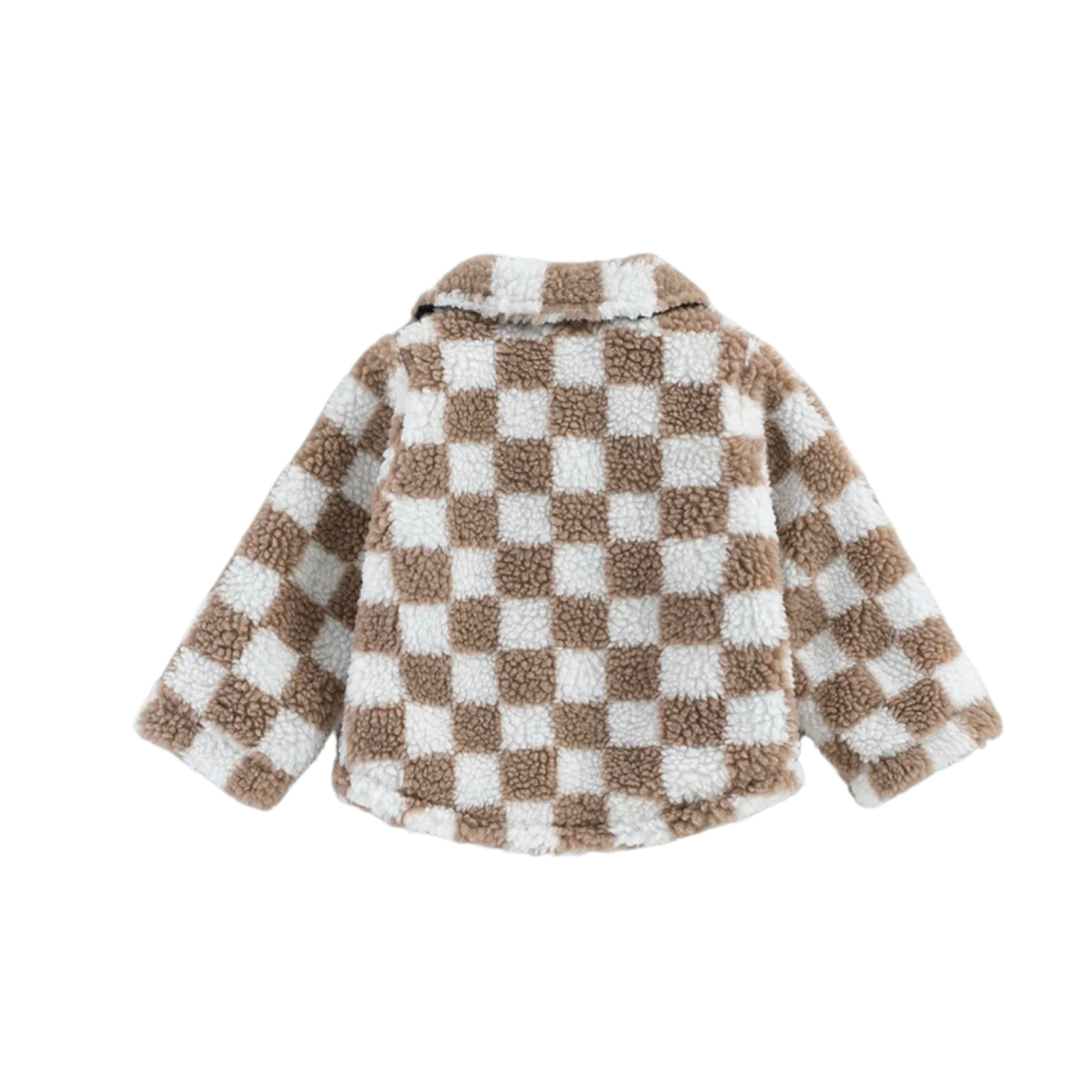 back Kids Teddy Plush Beige Check Shacket