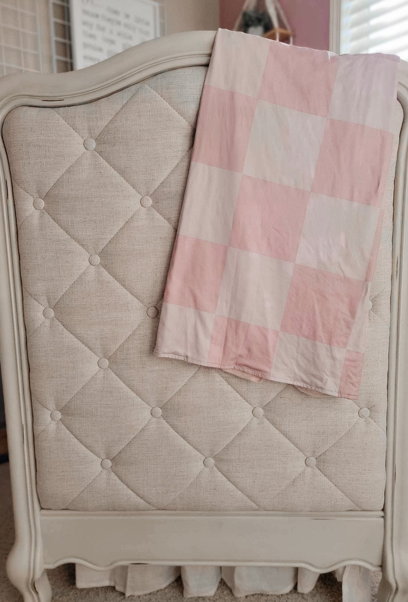 Kids Blankets Minky & Cotton Spandex - Blush/Tan Check