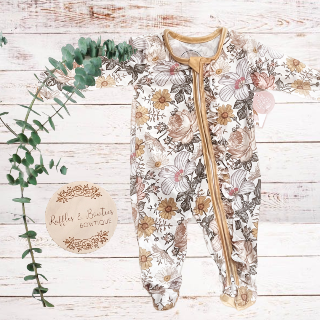 Baby Girls Ruffle Dubble Zipper Sleeper/Zippie - Floral Melody