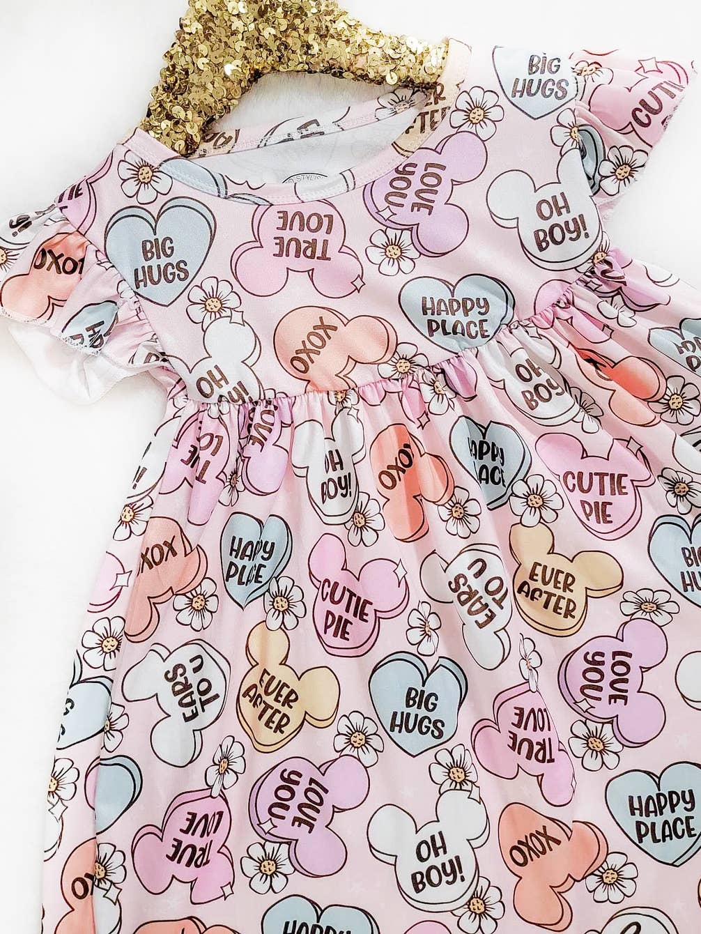 Girls Fun Character Dresses - Heart Candies - happy place, oh boy, love you, true love, big hugs