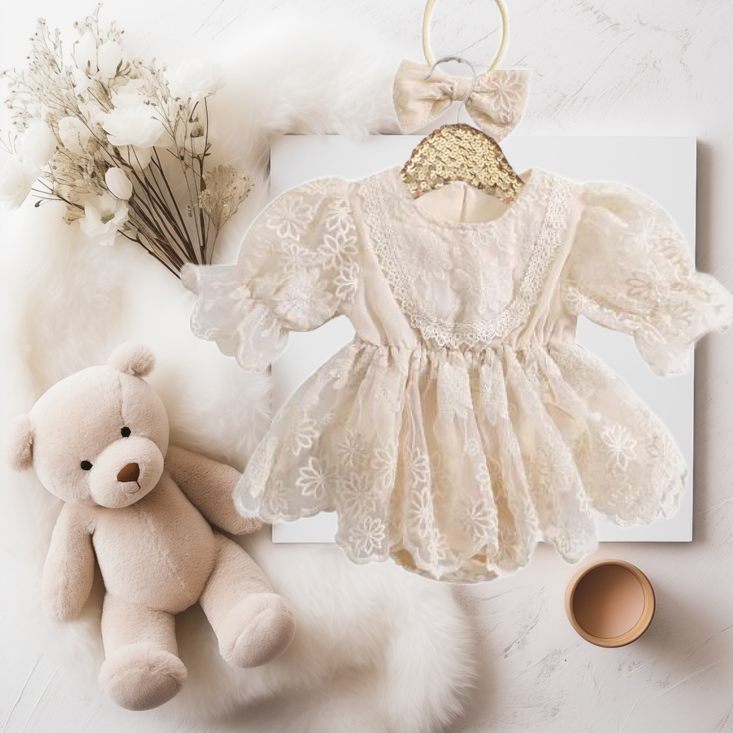 Baby Girls Ivory/White Lace Vintage Romper