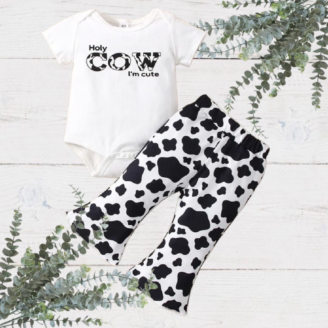 Girls 2-Piece Holy Cow I am Cute with Cow Print Pants