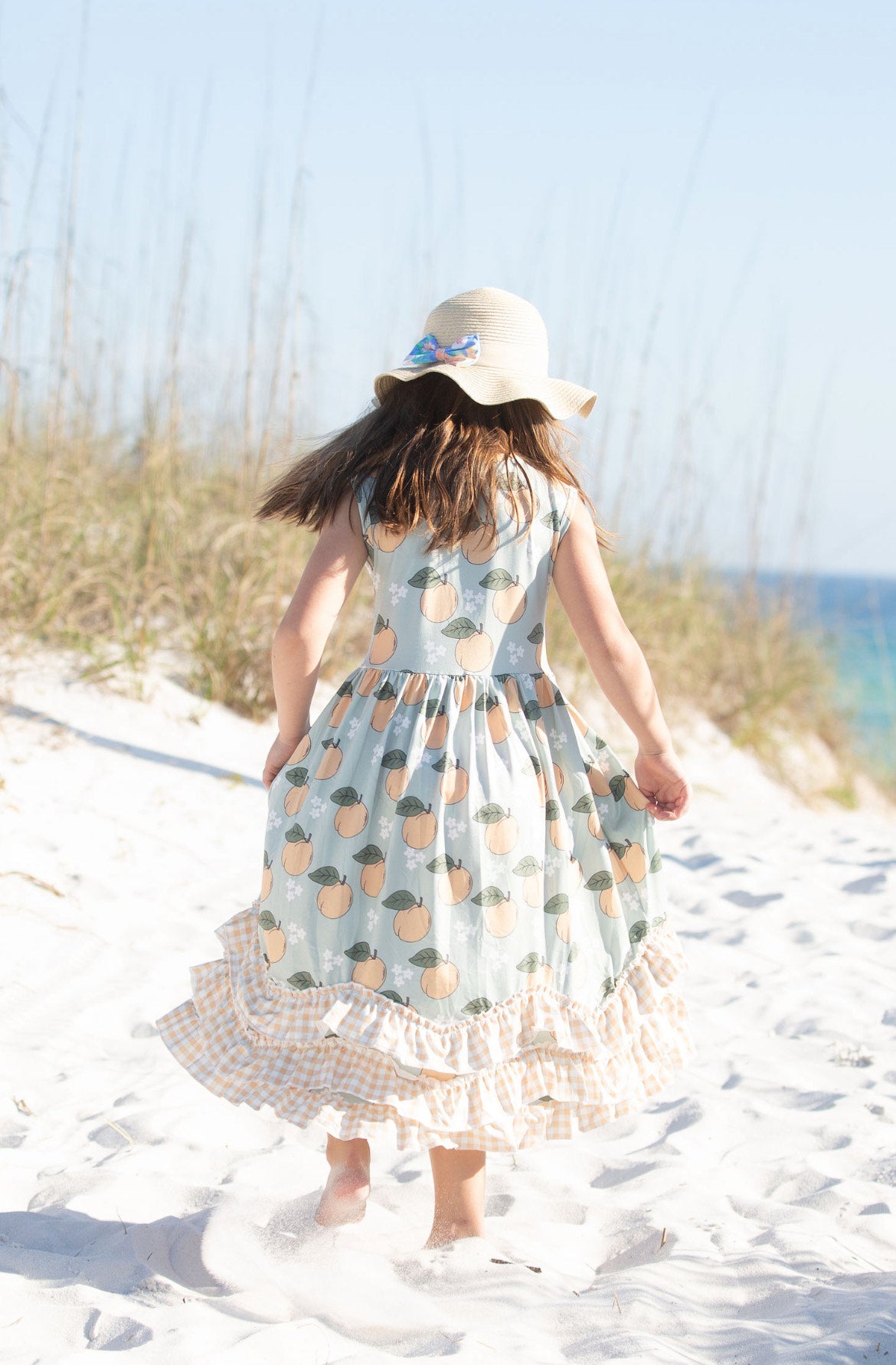 Girls Long Ruffle Dresses - Lemons