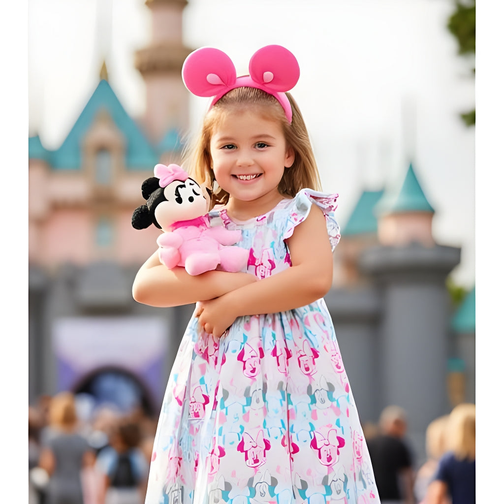 Girls Fun Character Dresses - Pink & Pastel Minnie Heads