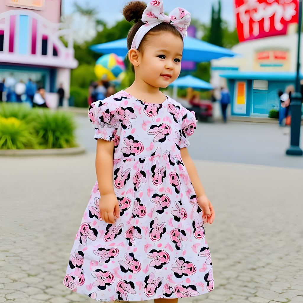 Girls Easter Fun Character Dresses - Pink Bunnies Mouse Sunglasses