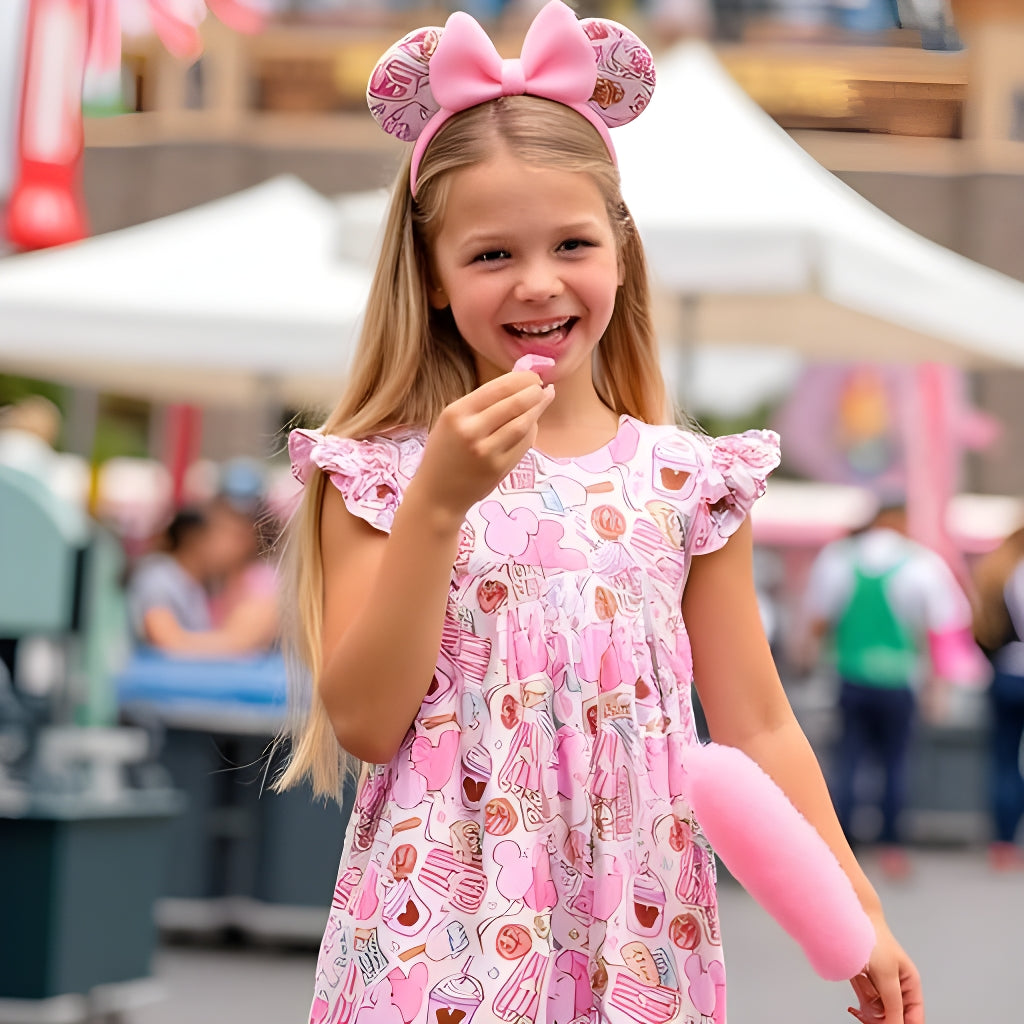 Girls Fun Character Dresses - Pink Popcorn & Cookies