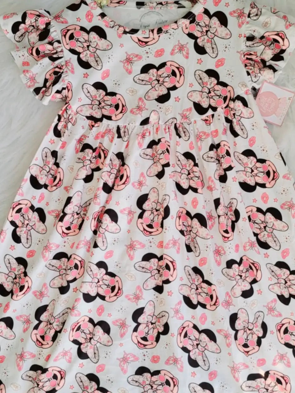 Girls Easter Fun Character Dresses - Pink Bunnies Mouse Sunglasses