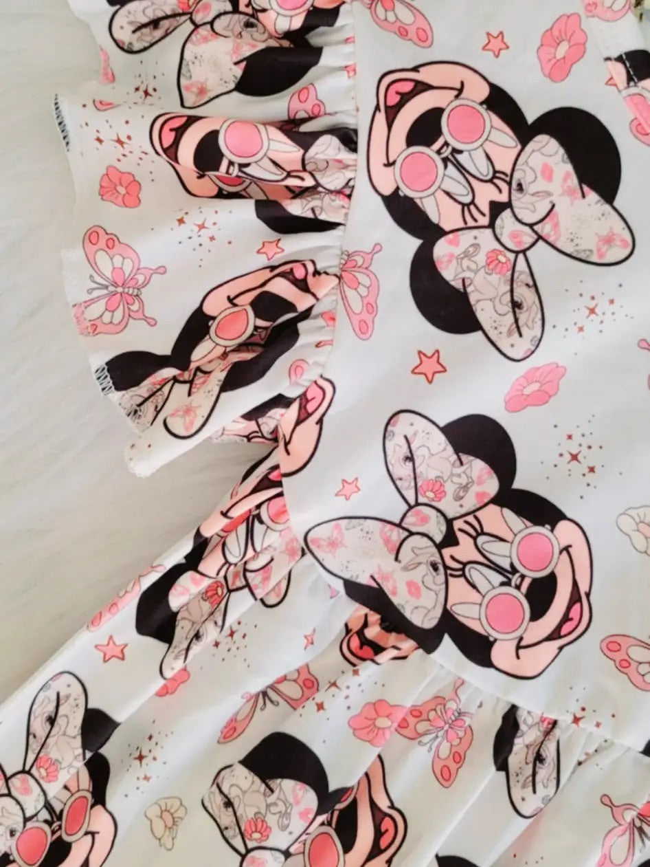 Girls Easter Fun Character Dresses - Pink Bunnies Mouse Sunglasses