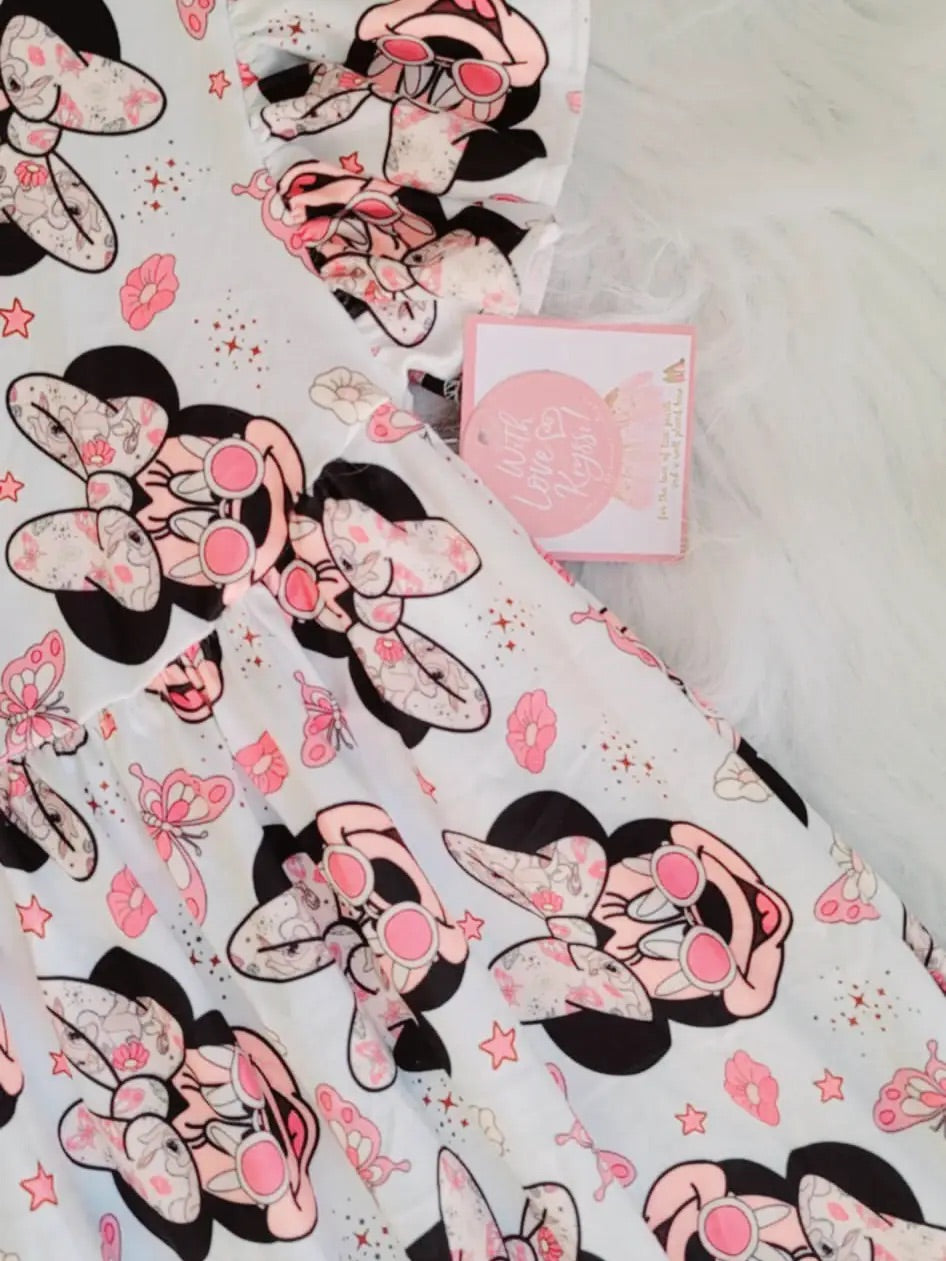 Girls Easter Fun Character Dresses - Pink Bunnies Mouse Sunglasses