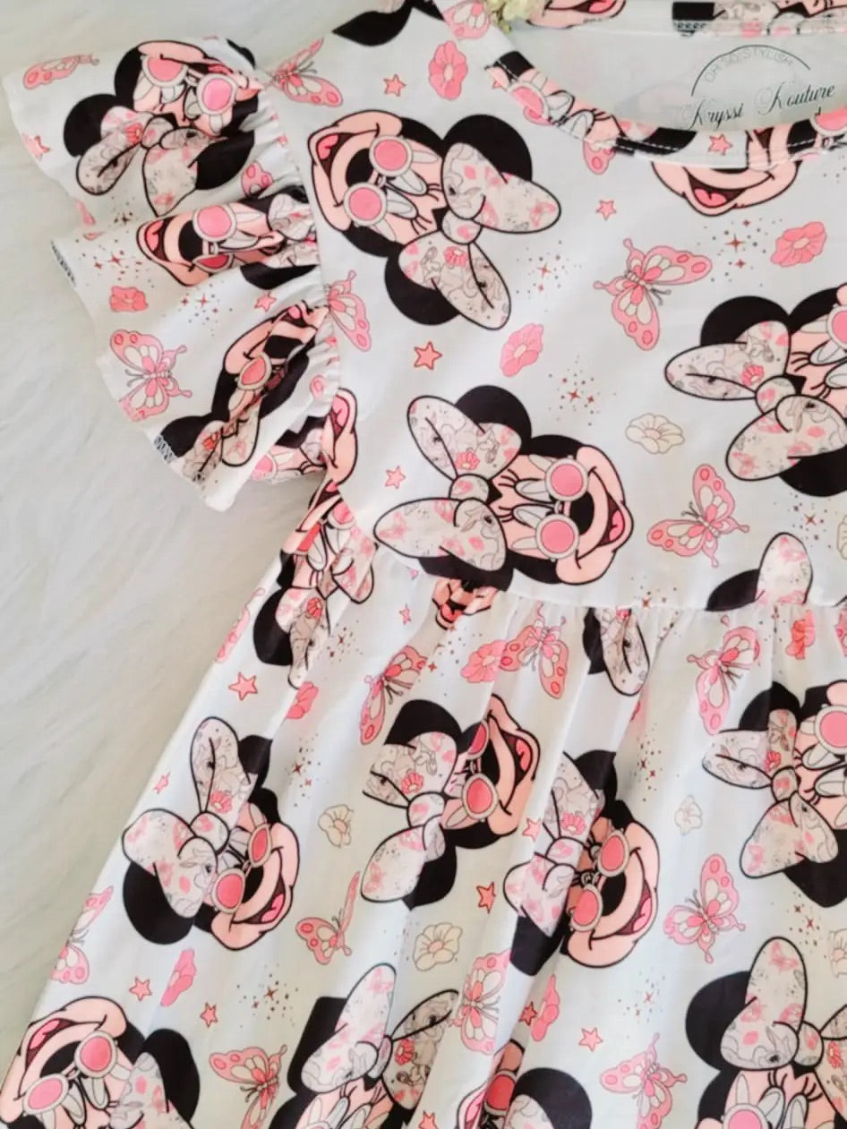 Girls Easter Fun Character Dresses - Pink Bunnies Mouse Sunglasses