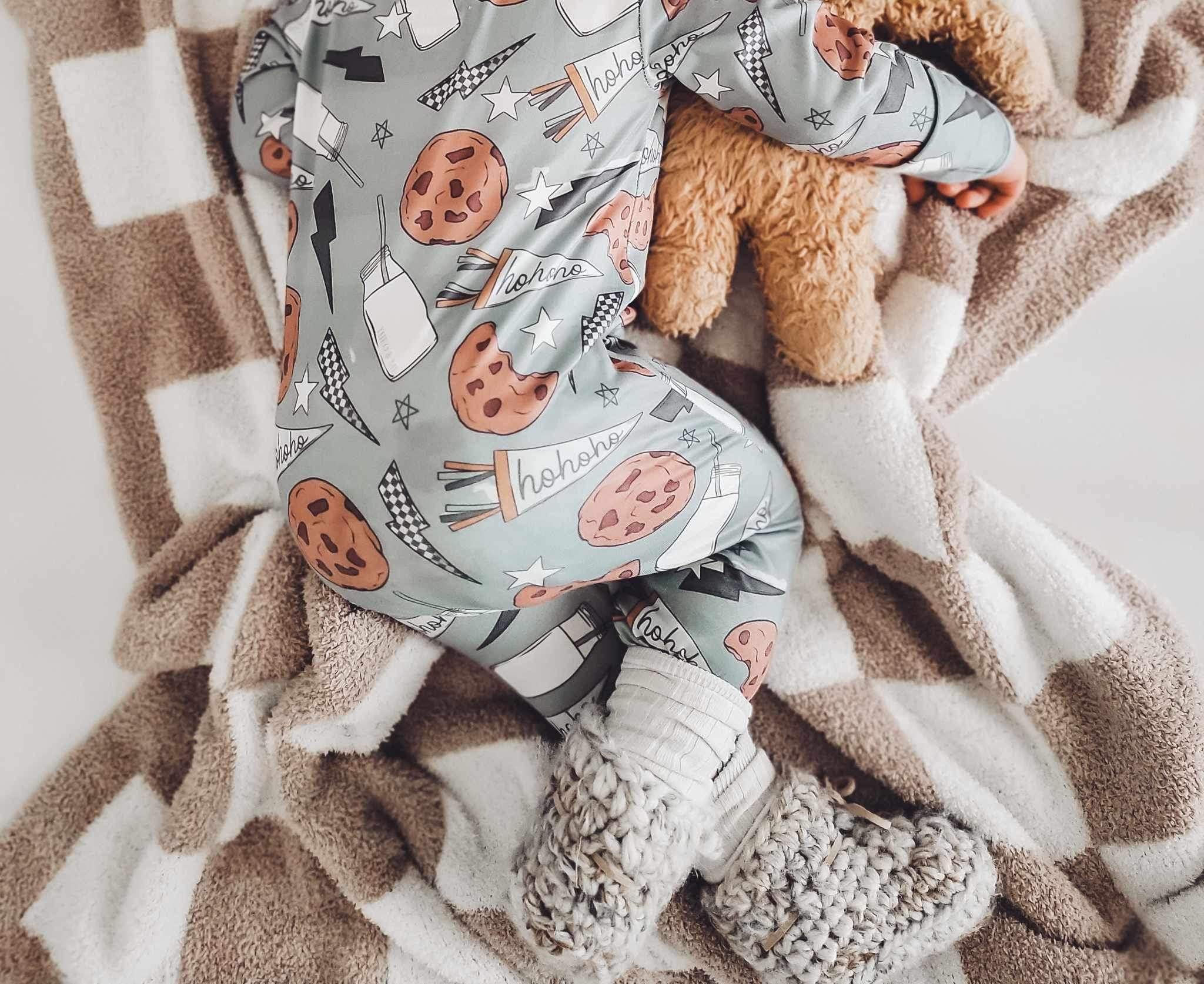 0-3M X 3, 3-6M X 1 - $15.00 EA - Holiday Zippies Sleepers - Blue/Grey Cookies & Lightning Bolts