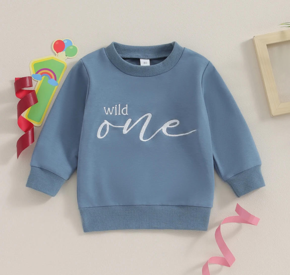 Wild One Kids Blue Crew Neck Sweater, Perfect 1st Birthday Gift, Wild Child Sweater, Baby Sweatshirt Party Outfit