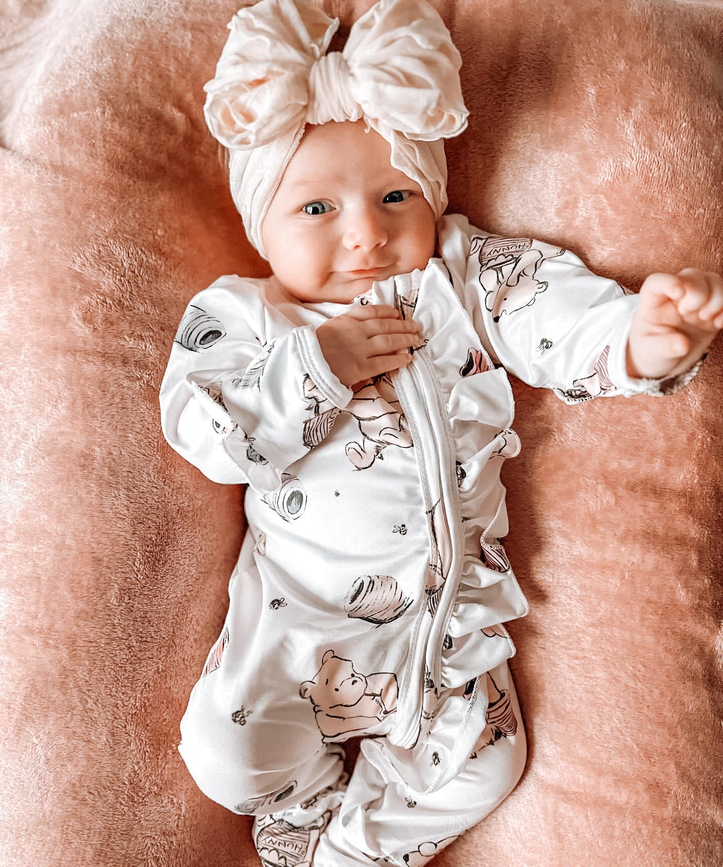 Classic winnie the pooh white baby girls sleeper jumpsuit convertable