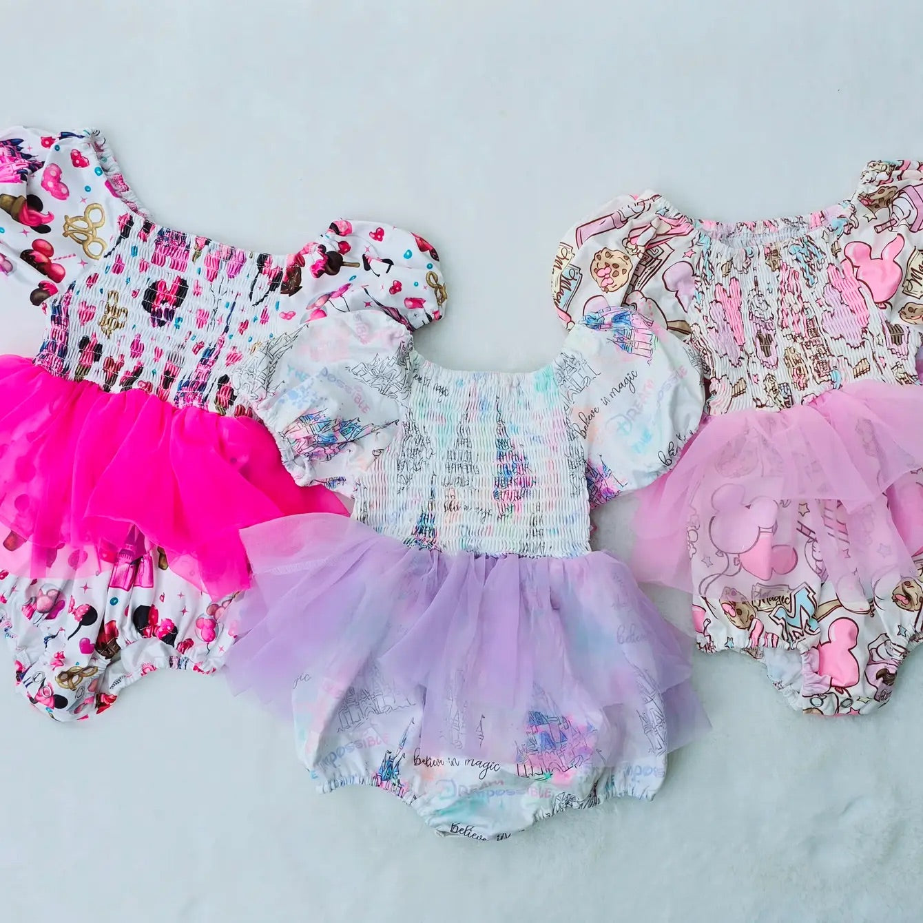 $16.00 EA - 3-6 X 2, 6-12 X 2, 12-24 X 2 - Baby Tutu Twinning Character Dresses - White & Pink Castle